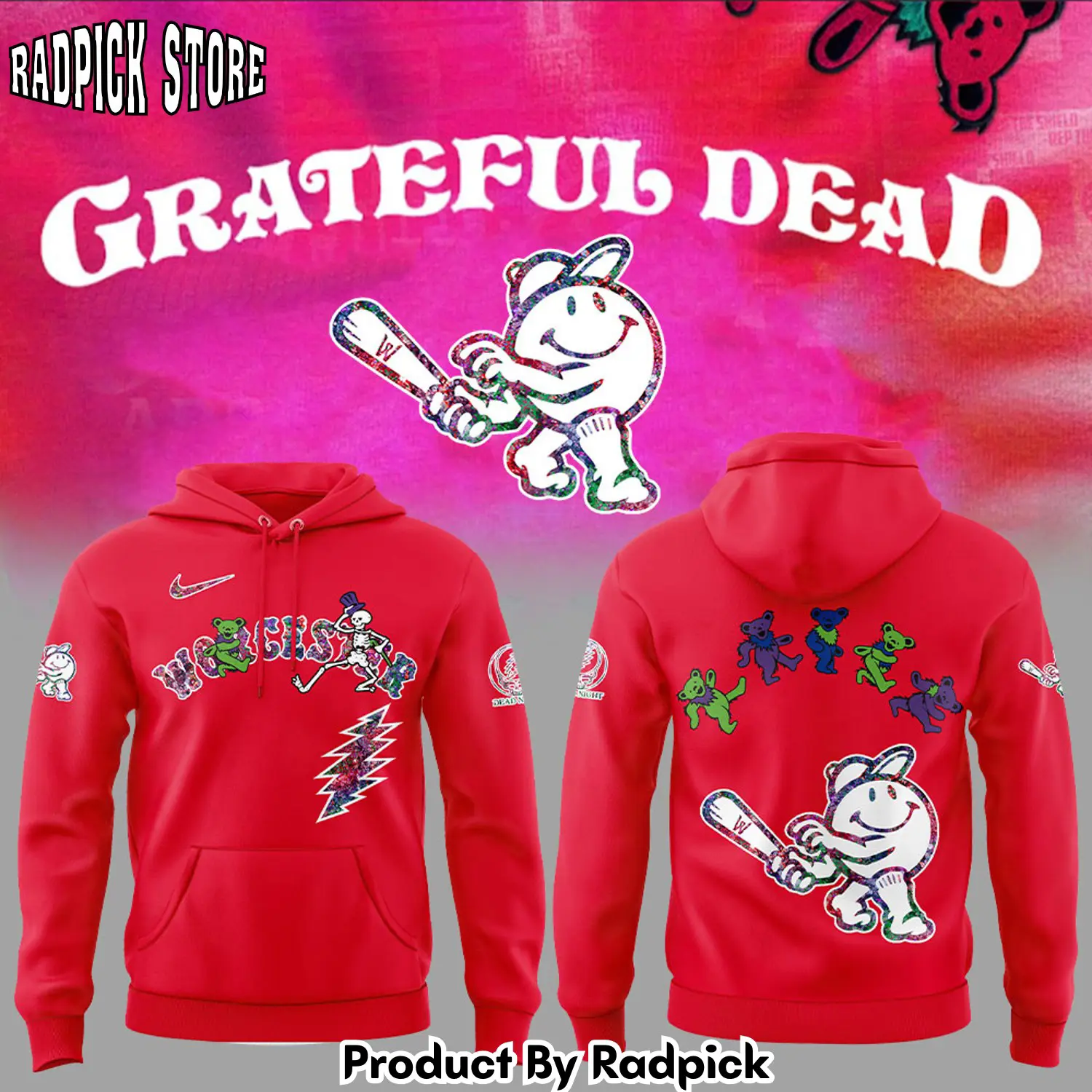 Worcester red sox grateful dead night 3d hoodie rp2912
